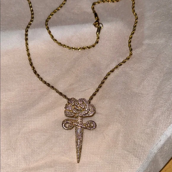 24k GP Rose Dagger Pendant Necklace - Picture 4 of 4